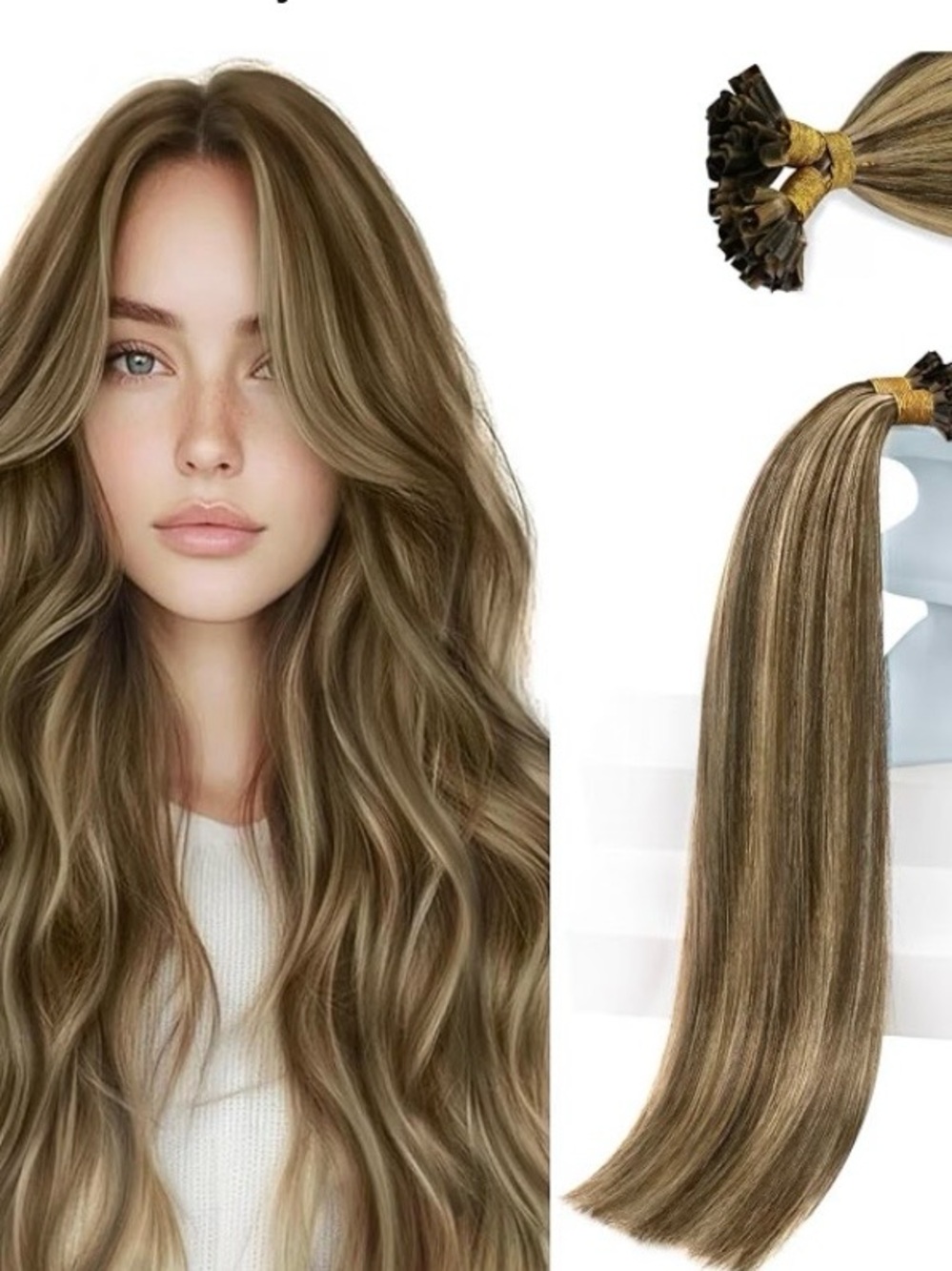 Sunny Hair 14” K Tip Human Hair Extensions #P4/27 Med Brown Caramel Blonde 50g